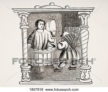 Stock Photograph - Treading Of The Grape. 19Th Century Reproduction Of Miniature In 16Th Century Prayer Book Calendar. Fotosearch