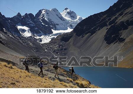Trekkers With Condorri Peak Behind View Large Photo Image Stock Image - Trekkers With Condorri Peak Behind. Fotosearch