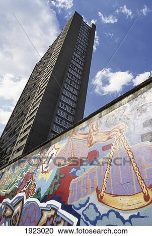 Stock Image - Trellick Tower And Grafiti. Fotosearch