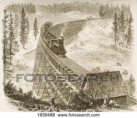 Stock Photo - Trestle Bridge Of The Central Pacific Railroad In The 1870S. From American Pictures Drawn With Pen And Pencil By Rev Samuel Manning Circa 1880. Fotosearch