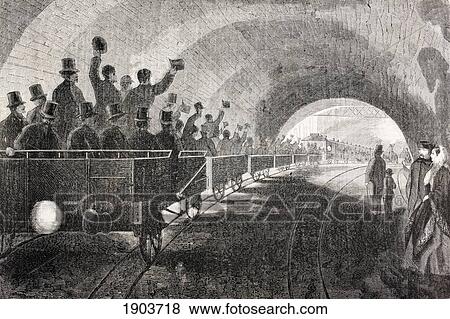 Stock Photo - Trial Run Of Train In London Underground In 1862. From El Museo Universal, Published Madrid 1862.. Fotosearch