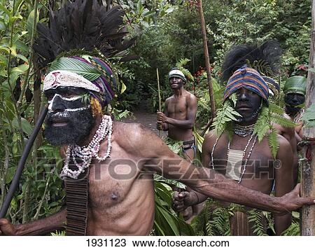 Stock Image - Tribesmen, Paiyagona Village, Western Highlands, Papua New Guinea.. Fotosearch