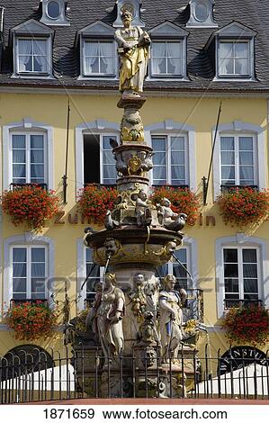 Stock Photo - Trier, Rheinland-Pfalz, Germany; Fountain In The Market Square. Fotosearch