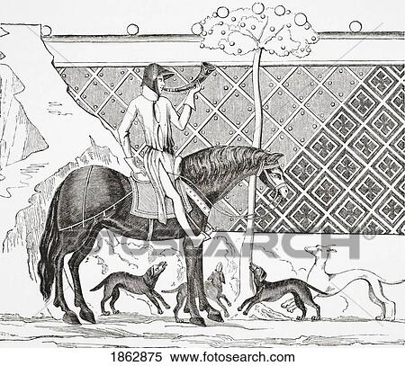 Stock Photography - Tristan At The Chase. After A Miniature From The Romance Of Tristan. From Science And Literature In The Middle Ages By Paul Lacroix Published London 1878. Fotosearch
