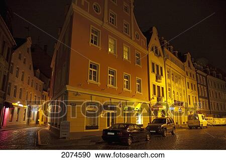 Troksnu Street At Night, Riga, Latvia View Large Photo Image Stock Image - Troksnu Street At Night, Riga, Latvia. Fotosearch