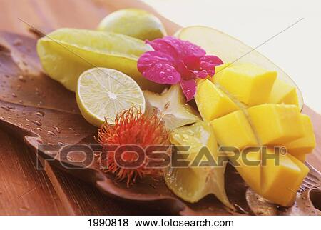 Tropical Fruit Platter, Mango, Lime, Lychee, Star Fruit View Large Photo Image Stock Photo - Tropical Fruit Platter, Mango, Lime, Lychee, Star Fruit. Fotosearch