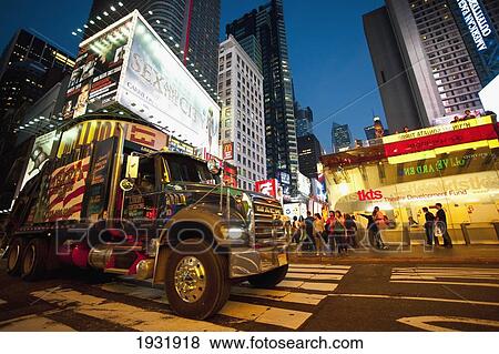 Stock Photo - Truck And Lights In Times Square, Manhattan, New York, Usa. Fotosearch
