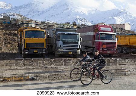 Stock Image - Trucks On Road Near The Iran Border In Iraqi Kurdistan, Iraq. Fotosearch
