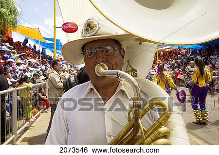 Stock Photograph - Tuba Player In A Marching Band In The Procession Of The Carnaval De Oruro, Oruro, Bolivia. Fotosearch