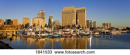 Stock Image - Tuna Harbor And City Skyline, Panorama; San Diego, California, Usa. Fotosearch