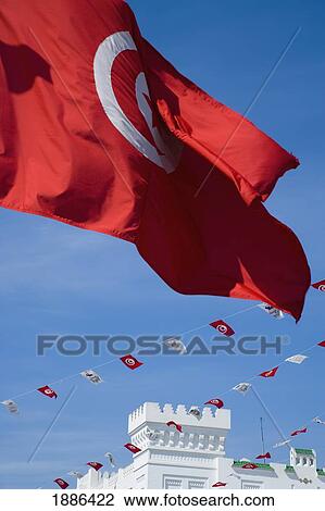 Stock Image - Tunisia Flag, And Government Building In Back Ground. Fotosearch