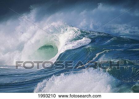 Stock Image - Turbulent Shorebreak Waves With Whitewash.. Fotosearch