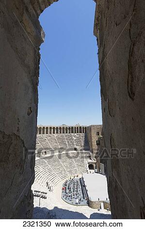 Turkey, Antalaya Province, Aspendos, Elevated view of Roman Theatre View Large Photo Image Stock Image - Turkey, Antalaya Province, Aspendos, Elevated view of Roman Theatre. Fotosearch