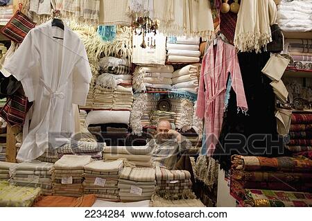 Turkey, Bath And Bed Linen Stall Holder In Kapali Carsi (Grand Bazaar) Beyazit; Istanbul View Large Photo Image Picture - Turkey, Bath And Bed Linen Stall Holder In Kapali Carsi (Grand Bazaar) Beyazit; Istanbul. Fotosearch