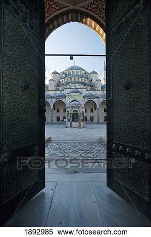 Stock Photography - Turkey, Courtyard of Sultanahmet or Blue mosque at dawn; Istanbul. Fotosearch