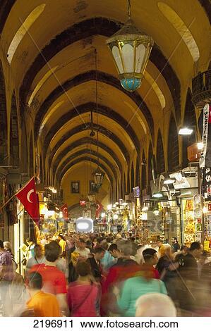 Stock Image - Turkey, Crowds of people in Egyptian Bazaar; Istanbul. Fotosearch
