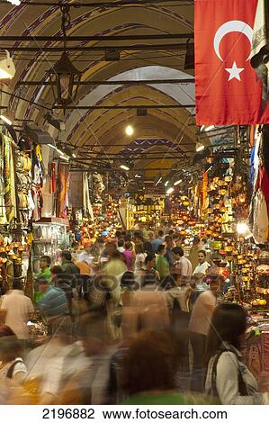 Stock Image - Turkey, Crowds of people in Grand Bazaar; Istanbul. Fotosearch