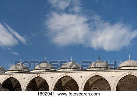 Stock Image - Turkey, Detail of arches around courtyard in front of Sultanahmet or Blue Mosque; Istanbul. Fotosearch