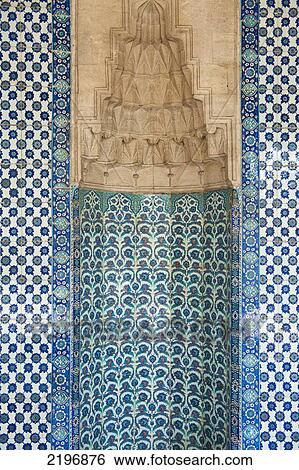 Stock Photograph - Turkey, Detail of colored tiled area in Rustem Pasa Mosque; Istanbul. Fotosearch