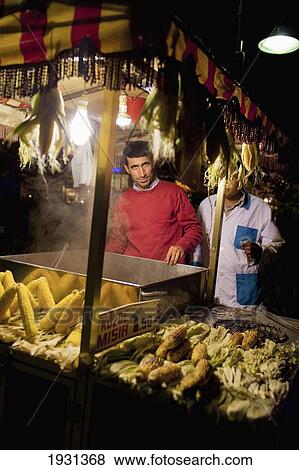 Stock Photo - Turkey, Food stall at night; Istanbul. Fotosearch