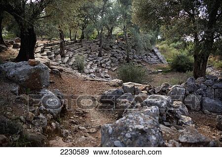 Stock Photo - Turkey, Gokava Gulf, Amphitheater Behind Cleopatra Beach; Sedir (Cedrai) Island. Fotosearch