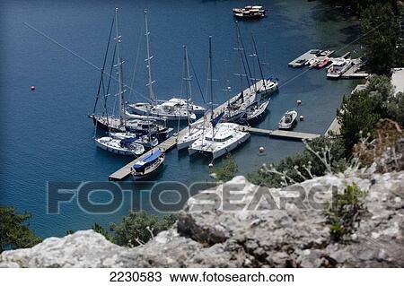 Stock Image - Turkey, Gokava Gulf, Moored Boats; Karacasu. Fotosearch