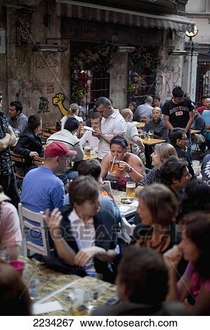 Turkey, Istanbul, Crowded Cafe On Sofyali Sokak; Beyoglu View Large Photo Image Stock Photo - Turkey, Istanbul, Crowded Cafe On Sofyali Sokak; Beyoglu. Fotosearch