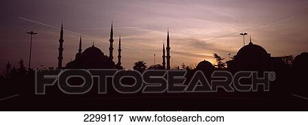 Stock Photo - Turkey, Istanbul, Or Sultan Ahmet Cami At Sunset; Sultanahmet District, Panoramic Silhouette Of Blue Mosque. Fotosearch