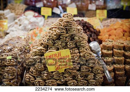 Turkey, Istanbul, Tourist Shop Selling Walnuts In Figs And Other Dried Fruits At Egyptian Bazaar; Eminonu View Large Photo Image Picture - Turkey, Istanbul, Tourist Shop Selling Walnuts In Figs And Other Dried Fruits At Egyptian Bazaar; Eminonu. Fotosearch