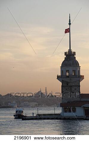 Turkey, Leander's Tower at dusk with Suleymaniye mosque behind; Istanbul View Large Photo Image Stock Image - Turkey, Leander's Tower at dusk with Suleymaniye mosque behind; Istanbul. Fotosearch