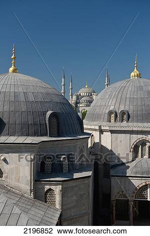 Turkey, Looking across domed roofs of Haghia Sophia to Sultanahmet or Blue Mosque; Istanbul View Large Photo Image Stock Image - Turkey, Looking across domed roofs of Haghia Sophia to Sultanahmet or Blue Mosque; Istanbul. Fotosearch