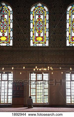 Turkey, Men at prayer Inside Sultanahmet or Blue Mosque; Istanbul View Large Photo Image Picture - Turkey, Men at prayer Inside Sultanahmet or Blue Mosque; Istanbul. Fotosearch