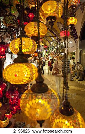 Stock Photograph - Turkey, Small lights for sale in Grand Bazaar; Istanbul. Fotosearch