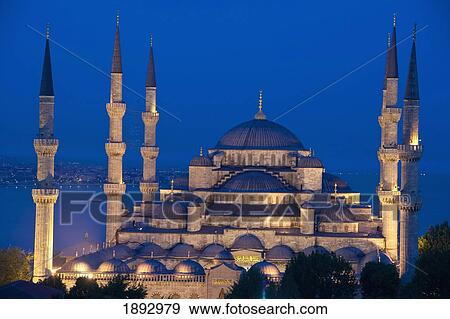 Stock Photo - Turkey, Sultanahmet or Blue mosque at dusk; Istanbul. Fotosearch