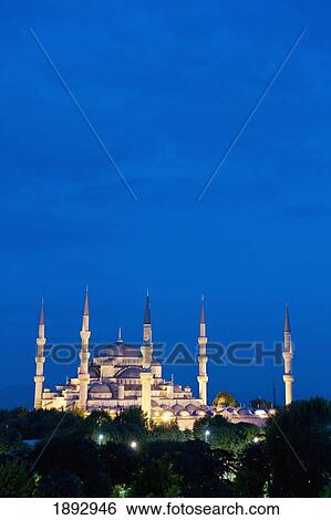 Stock Photograph - Turkey, Sultanahmet or Blue Mosque at dusk; Istanbul. Fotosearch