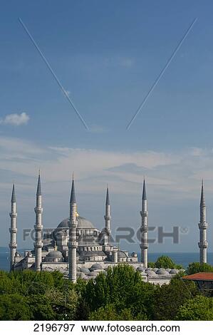 Stock Photo - Turkey, Sultanahmet or Blue Mosque with Sea of Marmara behind; Istanbul. Fotosearch