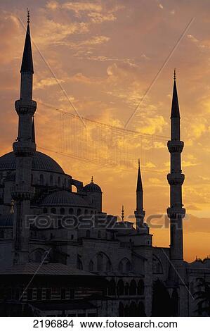 Picture - Turkey, The Sultanahmet or Blue mosque at dusk; Istanbul. Fotosearch