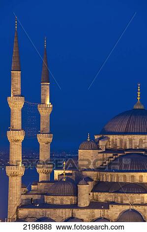 Stock Photo - Turkey, The Sultanahmet or Blue mosque at dusk; Istanbul. Fotosearch