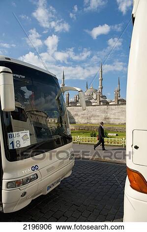 Stock Photograph - Turkey, View from between two coaches to Sultanahmet or Blue Mosque; Istanbul. Fotosearch
