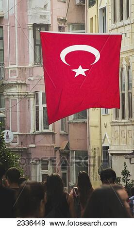 Stock Photo - Turkish Flag Hung Across Street In Galata; Istanbul, Turkey. Fotosearch