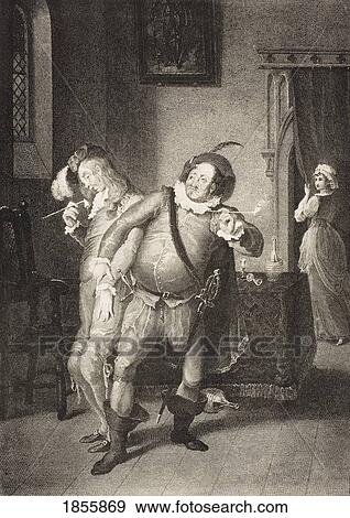Stock Photo - Twelfth Night, Or, What You Will. Act Ii. Scene Iii. OliviaÃƒâ€šÃ‚Â´S House. Sir Toby Belch, Sir Andrew Aguecheek And Maria. From The Boydell Shakespeare Gallery Published Late 19Th Century. After A Painting By William Hamilton.. Fotosearch