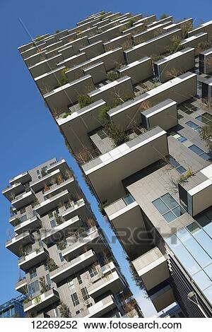Stock Image - Twin tower residential buildings; Milan, Lombardy, Italy. Fotosearch
