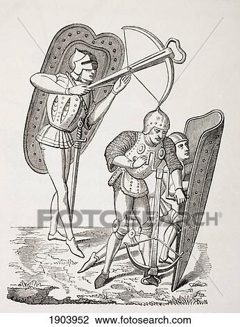 Two 15Th Century French Crossbowmen, One Firing His Weapon, The Other Loading It With A Windlass, Both Protected By Pavises. From Les Artes Au Moyen Age, Published Paris 1873. View Large Photo Image Stock Image - Two 15Th Century French Crossbowmen, One Firing His Weapon, The Other Loading It With A Windlass, Both Protected By Pavises. From Les Artes Au Moyen Age, Published Paris 1873.. Fotosearch