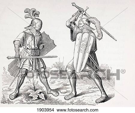 Two 15Th Century Fully Armoured Knights Fighting With Swords And Shields. From Les Artes Au Moyen Age, Published Paris 1873. View Large Photo Image Picture - Two 15Th Century Fully Armoured Knights Fighting With Swords And Shields. From Les Artes Au Moyen Age, Published Paris 1873.. Fotosearch