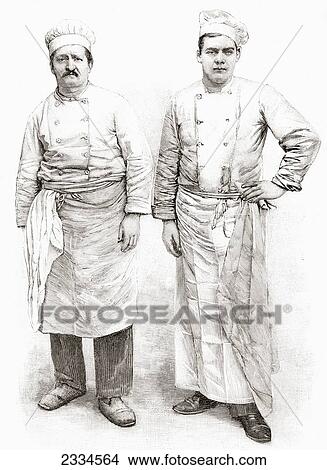 Picture - Two 19Th Century Chefs. From L'illustration Published 1897.. Fotosearch