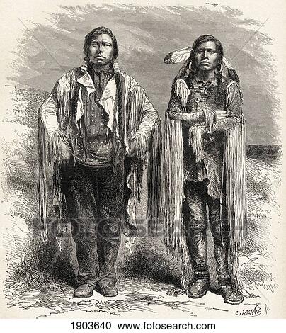 Stock Image - Two 19Th Century Ute Indians. From El Mundo En La Mano Published 1878.. Fotosearch