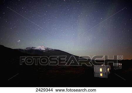 Picture - Two campers under the stars, near Budakirkja; Iceland. Fotosearch