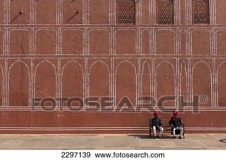 Two City Palace guards sitting on bench, Jaipur, Rajasthan, India. View Large Photo Image Stock Photo - Two City Palace guards sitting on bench, Jaipur, Rajasthan, India.. Fotosearch
