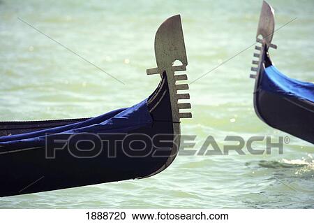 Stock Image - Two Gondolas On Canal, Close Up. Fotosearch