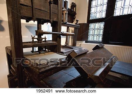 Two of the world's oldest printing presses on display in the printing room of the Plantin-Moretus House-Workshops-Museum, Antwerp, Belgium View Large Photo Image Stock Image - Two of the world's oldest printing presses on display in the printing room of the Plantin-Moretus House-Workshops-Museum, Antwerp, Belgium. Fotosearch